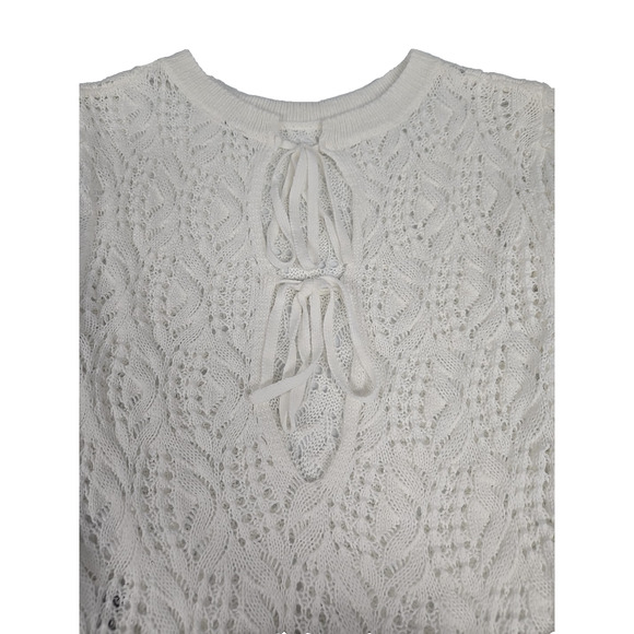 H&M Divided Womens Top Ivory Peplum Flounce Pointelle Knit Sweater Fairy Size S - Picture 6 of 11